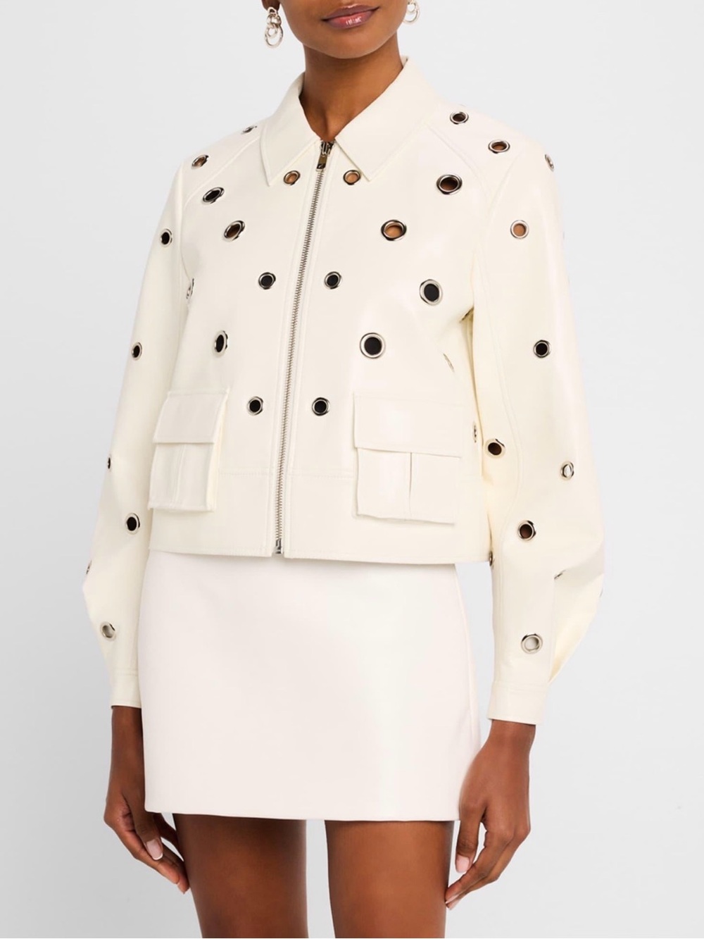 Cinq a Sept NWT Harriet Faux Leather Jacket with Silver Grommets As seen on TV